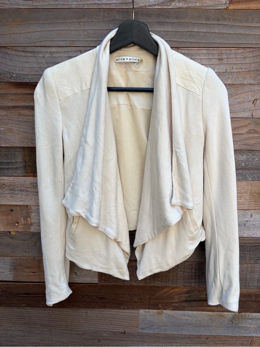 Alice + Olivia Cream Draped Waterfall Blazer